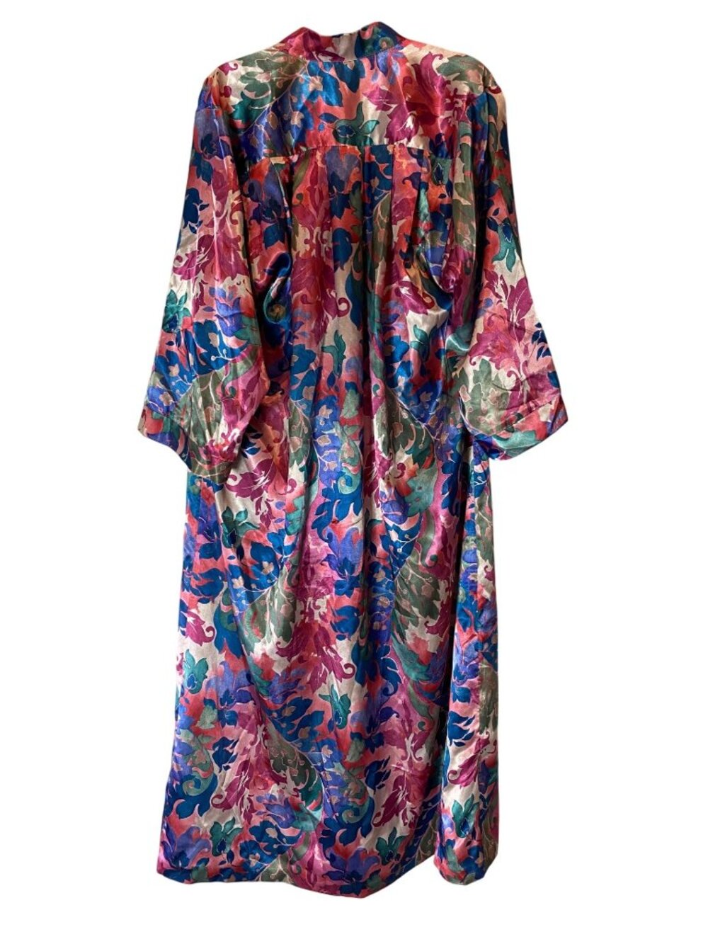 Vintage Ariel Floral Full-Length Long Lounge Robe Mandarin Collar One Size - Picture 2 of 8